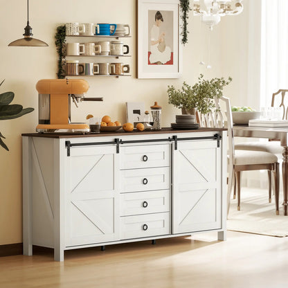 60" Buffet Cabinet, Farmhouse Sideboard, Cream White Bar Cabinets at Gallery Canada