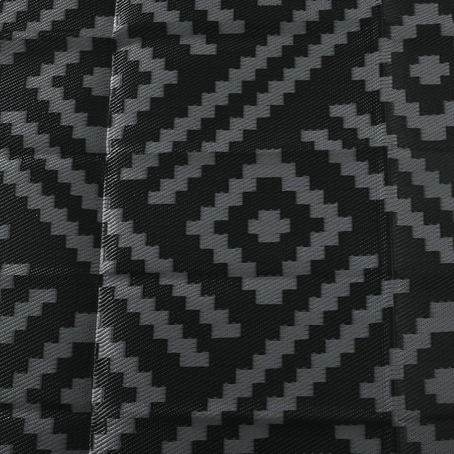 Reversible Outdoor Rug, Waterproof, 9' x 18', Geometric, Black Grey Outdoor Reversible Rugs at Gallery Canada