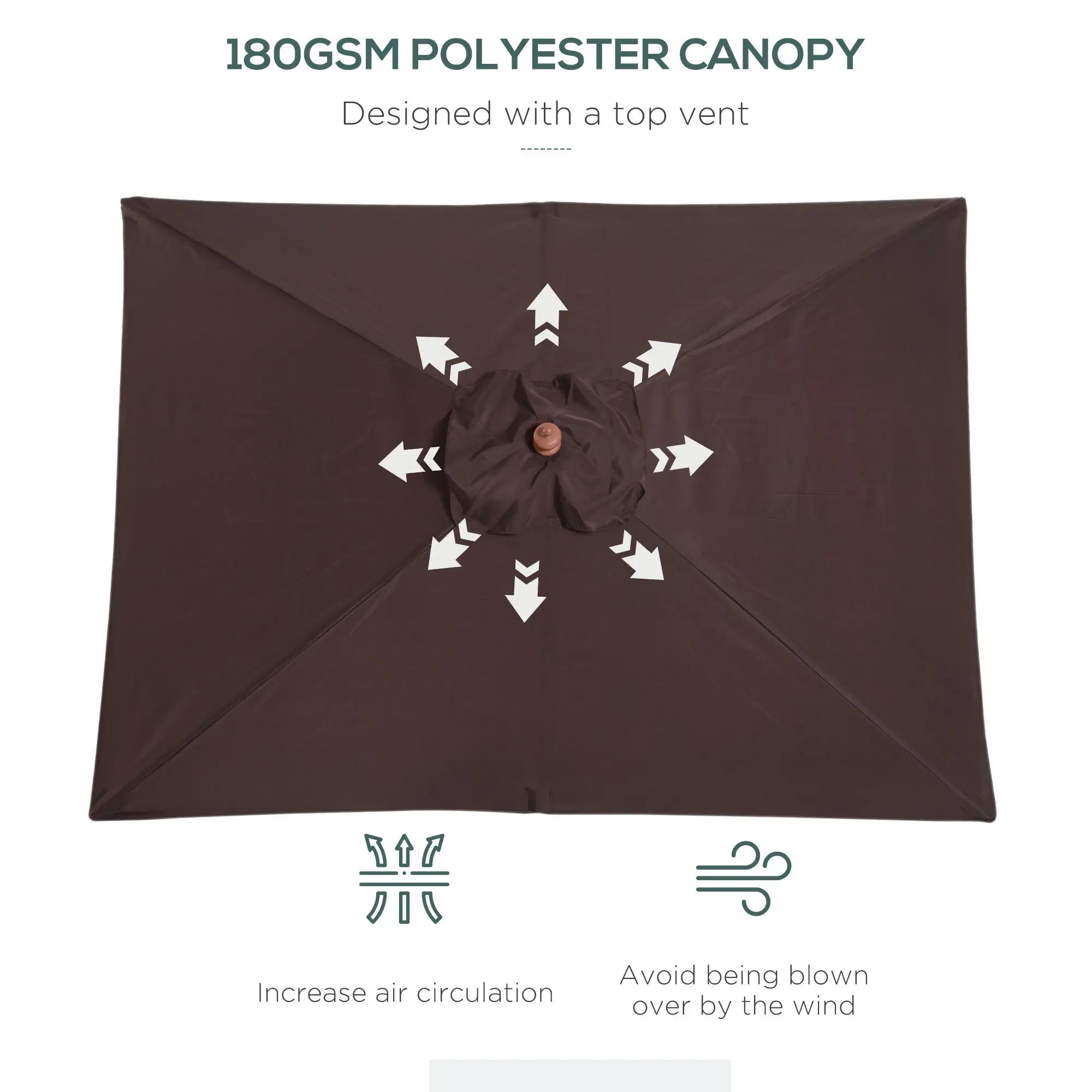 6.6x5ft Square Market Parasol, Wooden Patio Umbrella, Tilt Mechanism, 6 Bamboo Ribs Sun Umbrellas at Gallery Canada