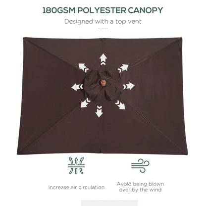 6.6x5ft Square Market Parasol, Wooden Patio Umbrella, Tilt Mechanism, 6 Bamboo Ribs Sun Umbrellas at Gallery Canada