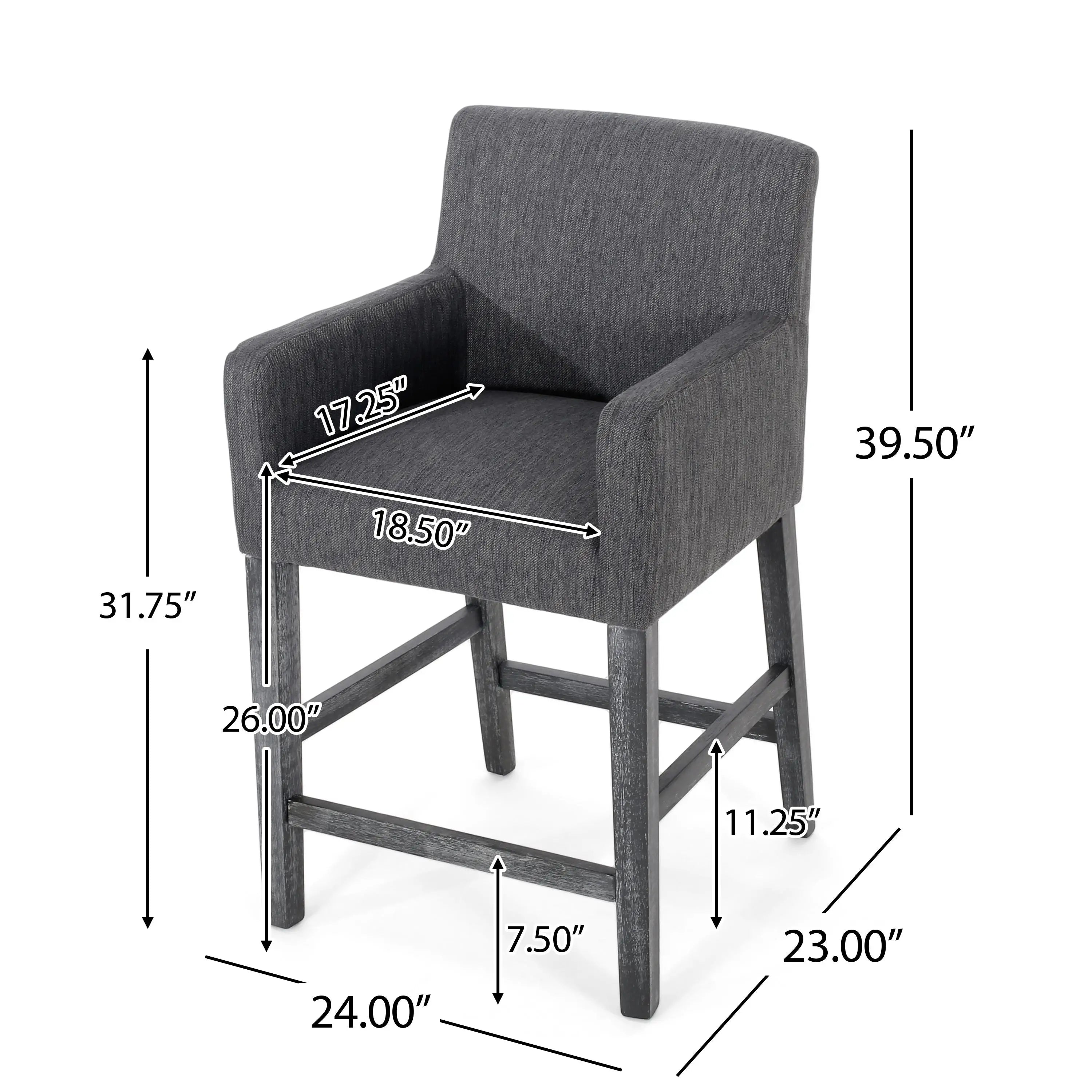 Upholstered Counter Stools, Rubberwood Frame, 24×23×39.5 inch, Charcoal Bar Stools at Gallery Canada