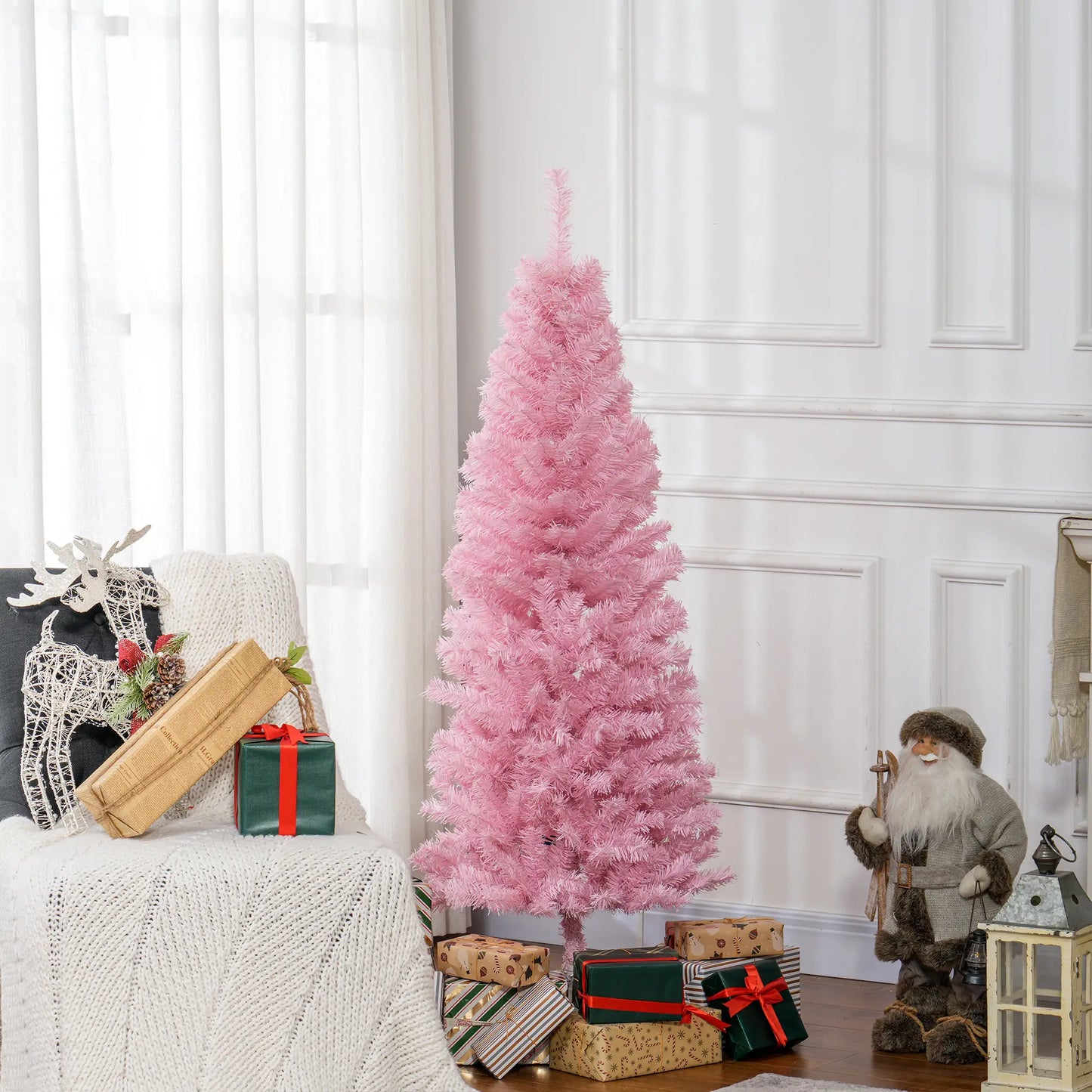 5FT Pencil Christmas Tree, Artificial, Automatic Open, Pink Pencil Christmas Trees at Gallery Canada