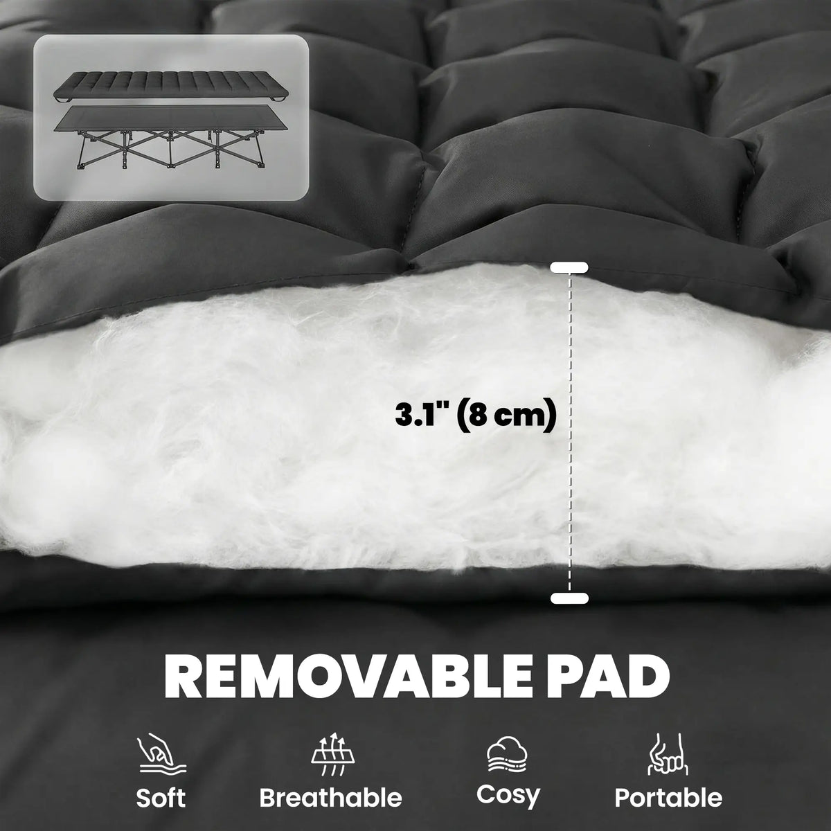 32" Extra Wide Folding Camping Cot Set, Soft Pad, Non-Slip Feet, Carry Bag, Black Camping Cots at Gallery Canada