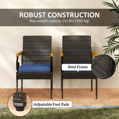 Set of 2 Rattan Outdoor Dining Chairs, Removable Cushion, Navy Blue Patio Chairs at Gallery Canada