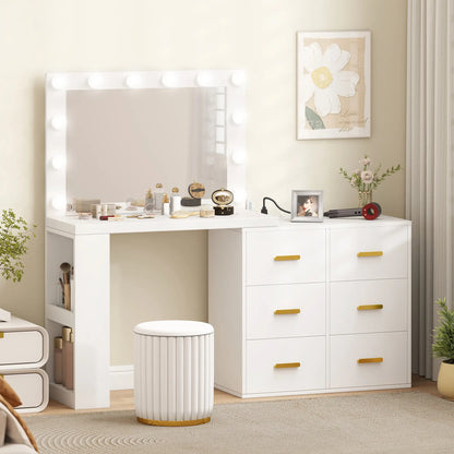 Vanity Desk with Mirror, LED Lights, Power Outlet, White Dressing & Vanity Tables at Gallery Canada