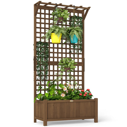 Wood Planter With Trellis, Raised Garden Bed, Privacy Screen Wooden Planter Boxes Coffee at Gallery Canada