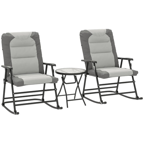 3-Piece Foldable Rocking Chair Set, Light Grey