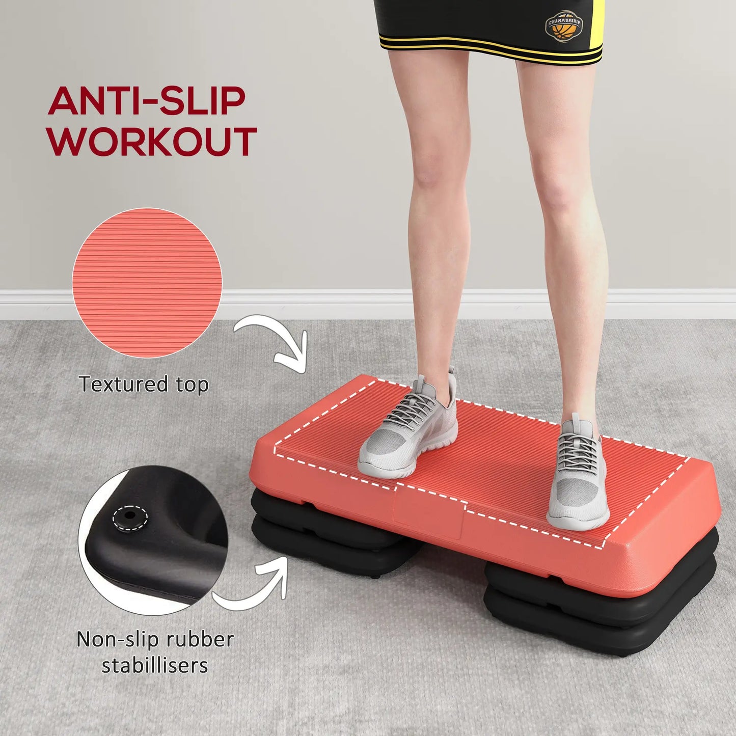 Adjustable Aerobic Stepper, 3-Level 4", 6", 8", 330lbs Capacity, Red Aerobic Equipment at Gallery Canada