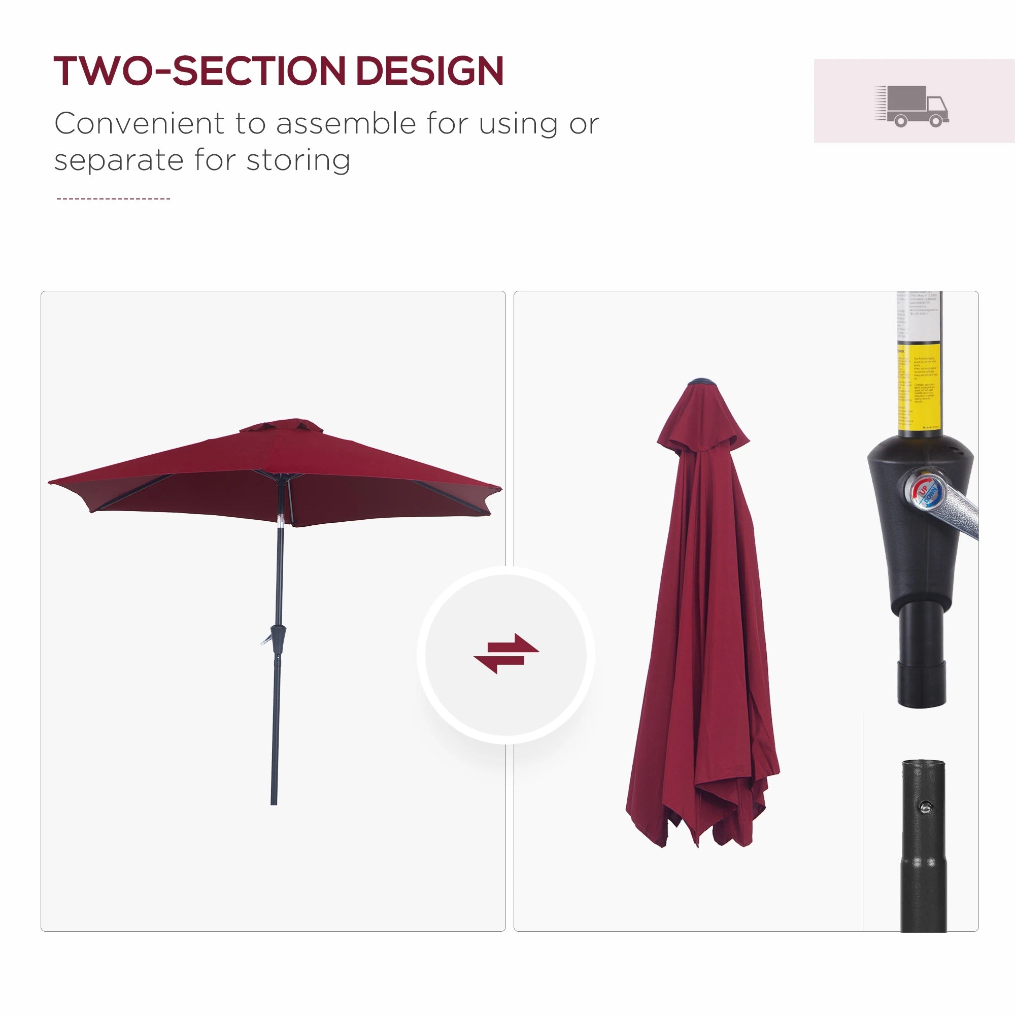 8.5FT Round Garden Parasol, 6 Ribs, Tilt Canopy with Crank Handle, Wine Red Sun Umbrellas at Gallery Canada