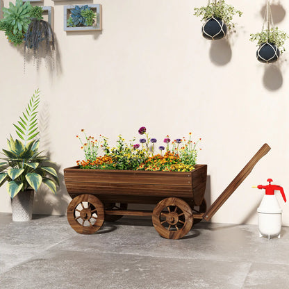 Wooden Wagon Planter Box, Mobile Garden Planter With 4 Wheels Raised Garden Beds at Gallery Canada