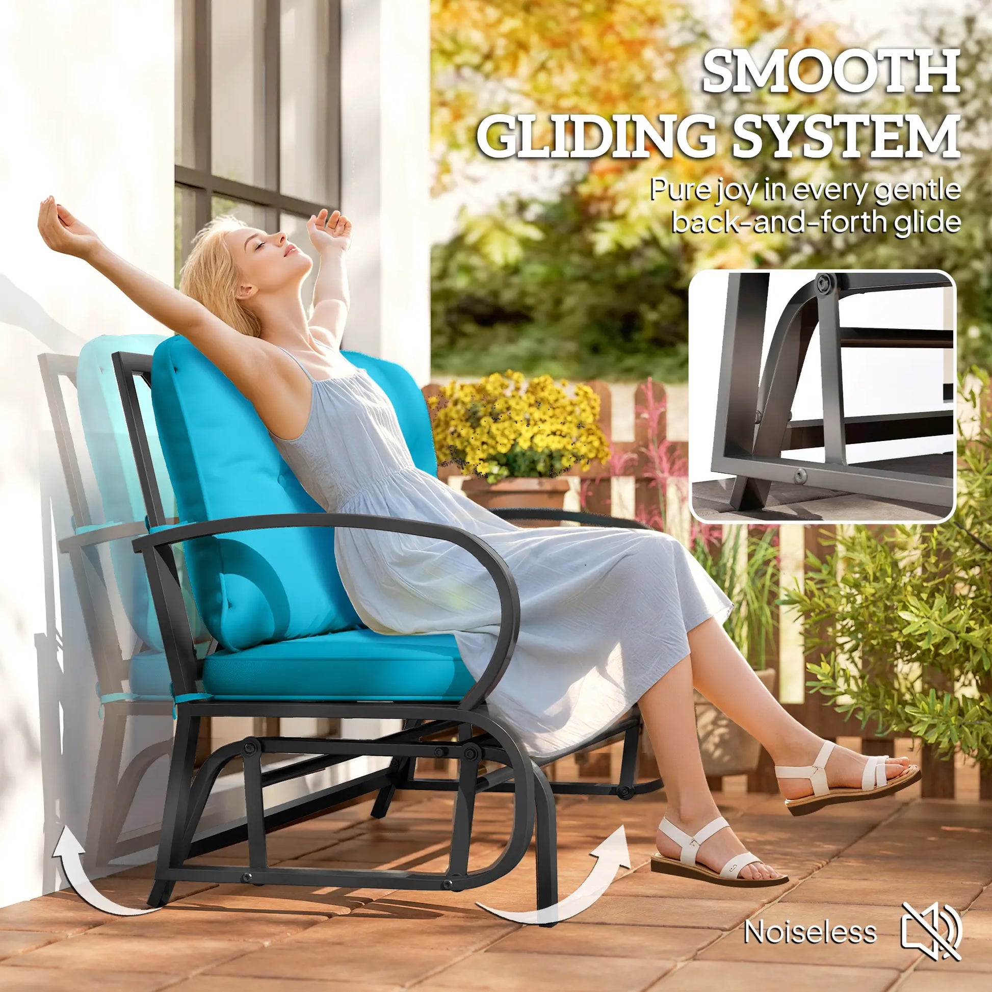 2-Person Outdoor Glider Chair, Steel Frame, Cushions, Blue Outdoor Gliders at Gallery Canada