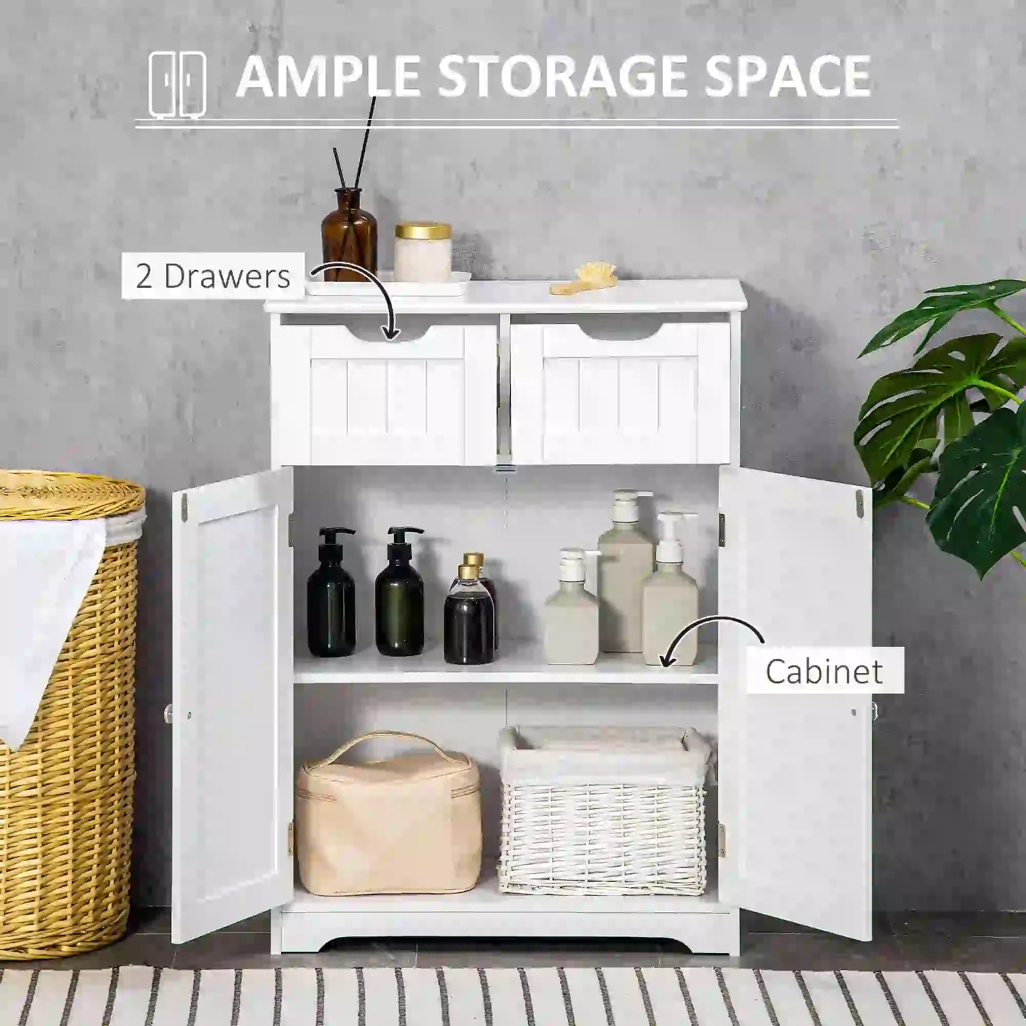 Bathroom Storage Cabinet, 2 Drawers, Adjustable Shelf, White Bathroom Cabinets at Gallery Canada