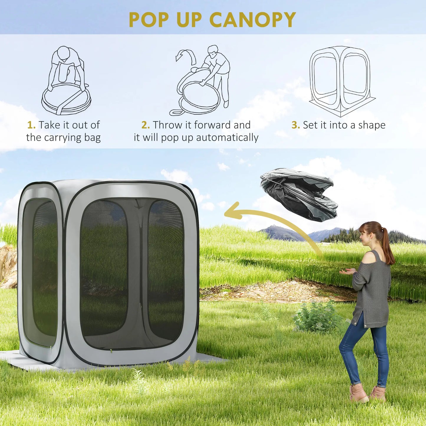 6x6ft Pop Up Screen Tent, UPF50+ Portable Camping Gazebo, Light Grey Camping Tents at Gallery Canada