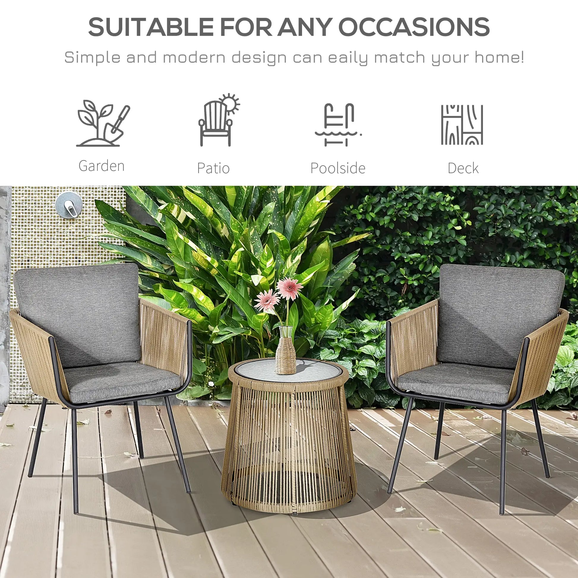 3-Piece Wicker Patio Set, Rattan Bistro with Coffee Table, Grey Bistro Sets at Gallery Canada