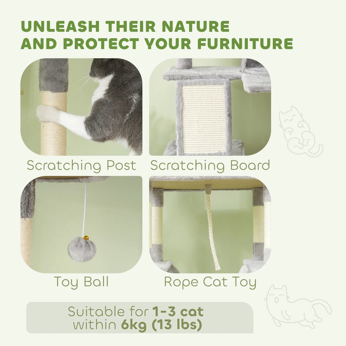 81" Large Cat Tree, Scratching Posts, Condos, Beds, Hammocks, Light Grey Cat Towers at Gallery Canada