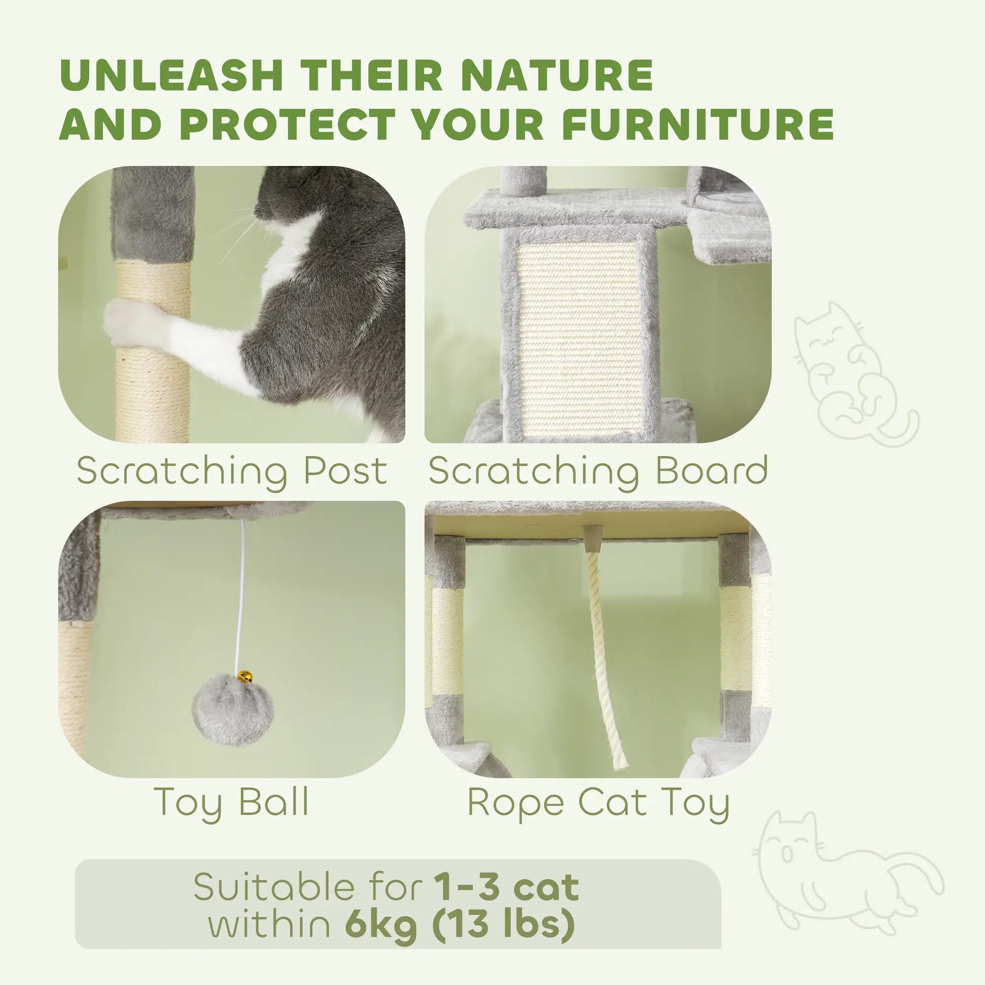 81" Large Cat Tree, Scratching Posts, Condos, Beds, Hammocks, Light Grey Cat Towers at Gallery Canada