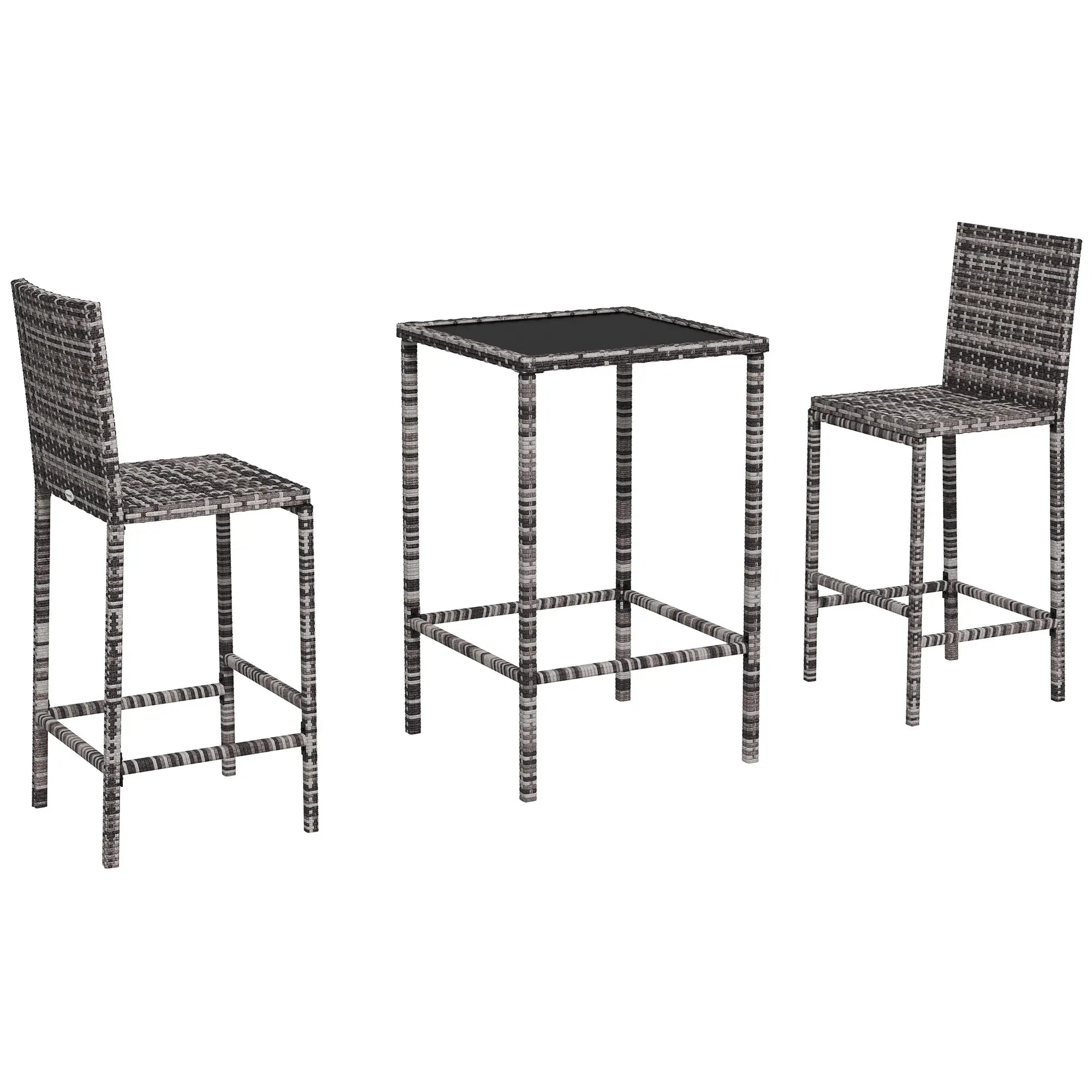 3 Piece Patio Bar Set, Wicker Rattan, Barstool and Table, Grey Bistro Sets at Gallery Canada