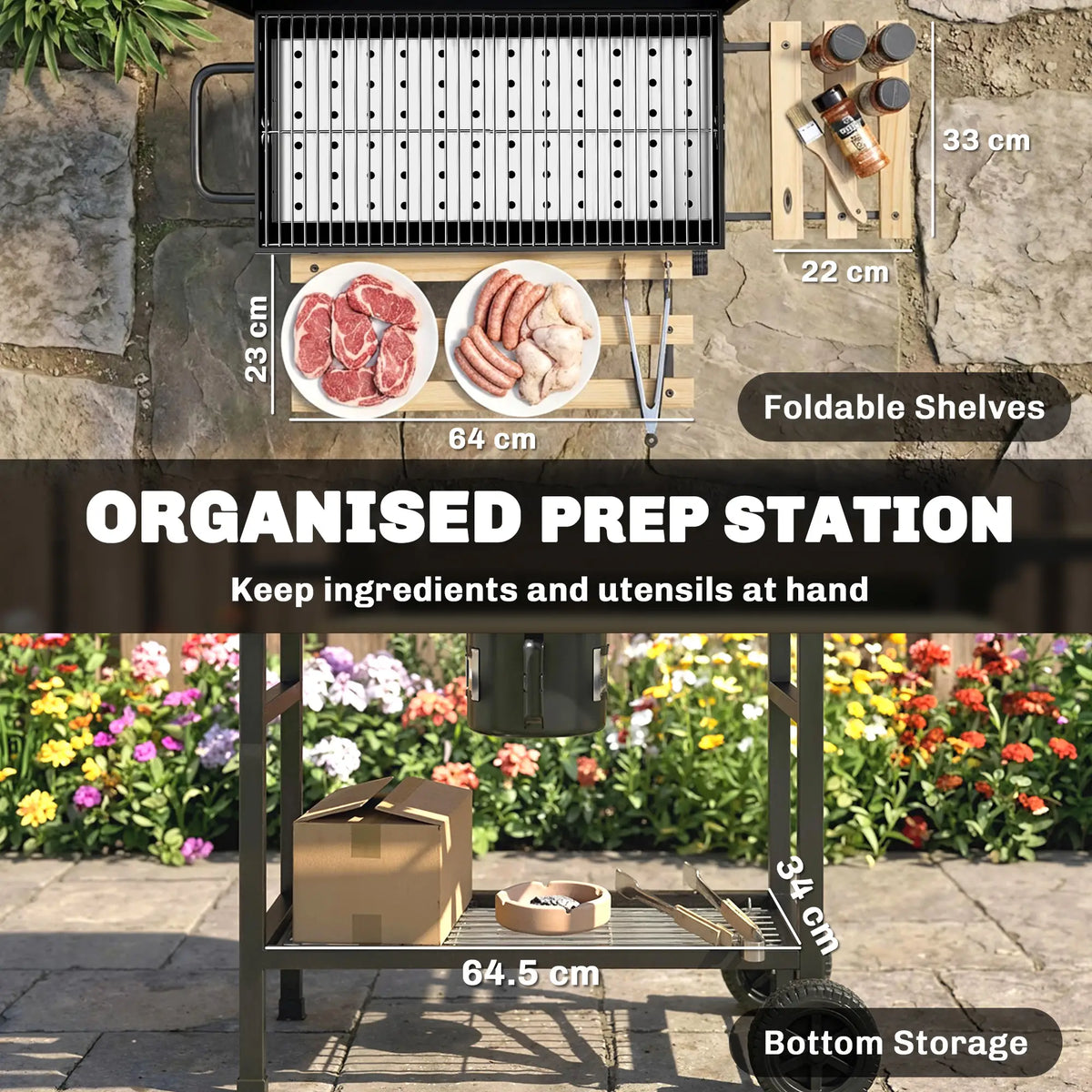 Charcoal BBQ Grill With Foldable Shelves, Warming Rack, Thermometer, Wheels Charcoal BBQ Grils at Gallery Canada