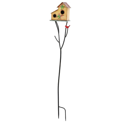 57" Outdoor Bird House With Pole, Double-Hole Metal Birdhouse, Yellow Birds Yellow, Green, Red at Gallery Canada