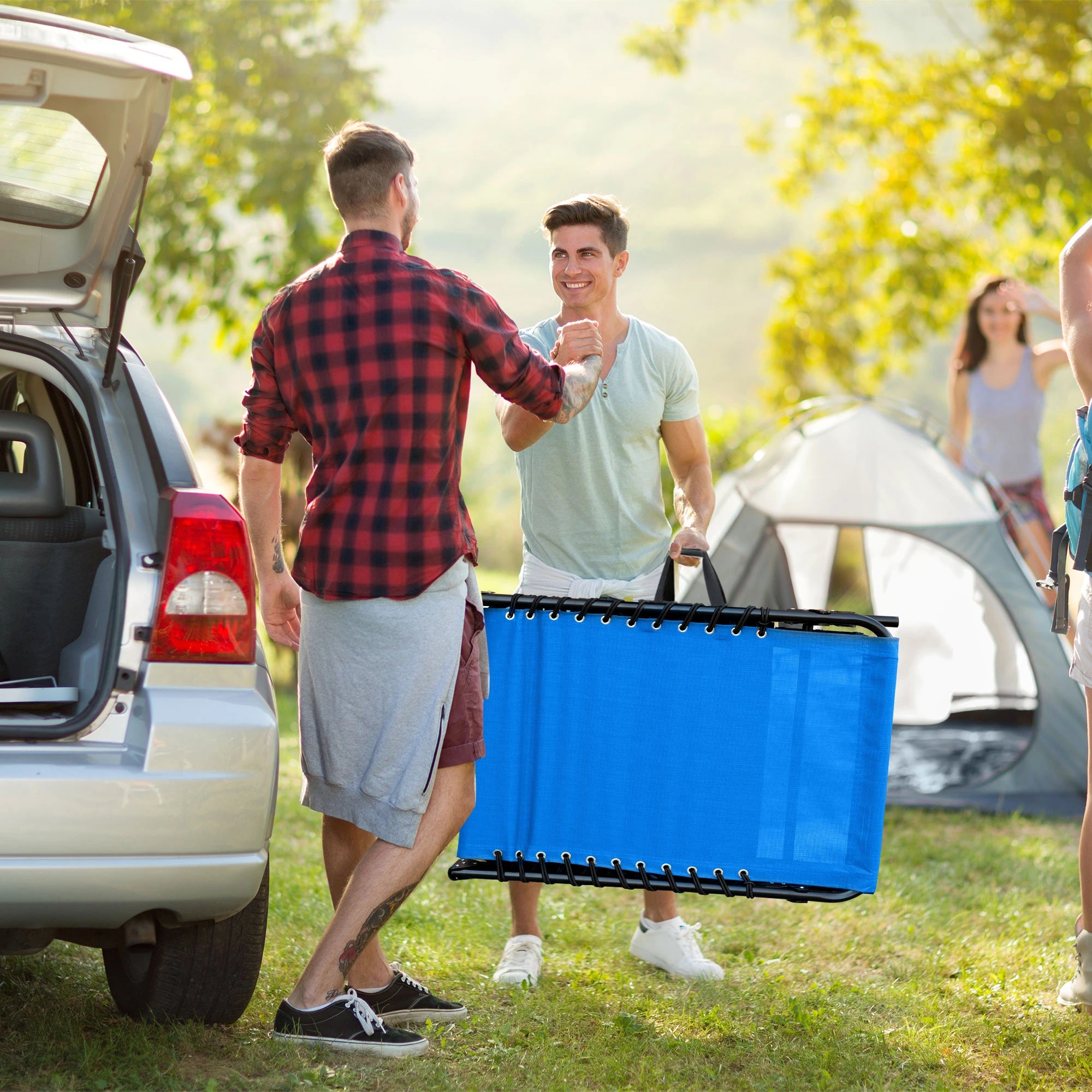 Foldable Patio Lounge Chair, Outdoor Beach Lounger, Breathable Mesh, Zero Gravity, Reclining, Blue Lounger Chairs at Gallery Canada