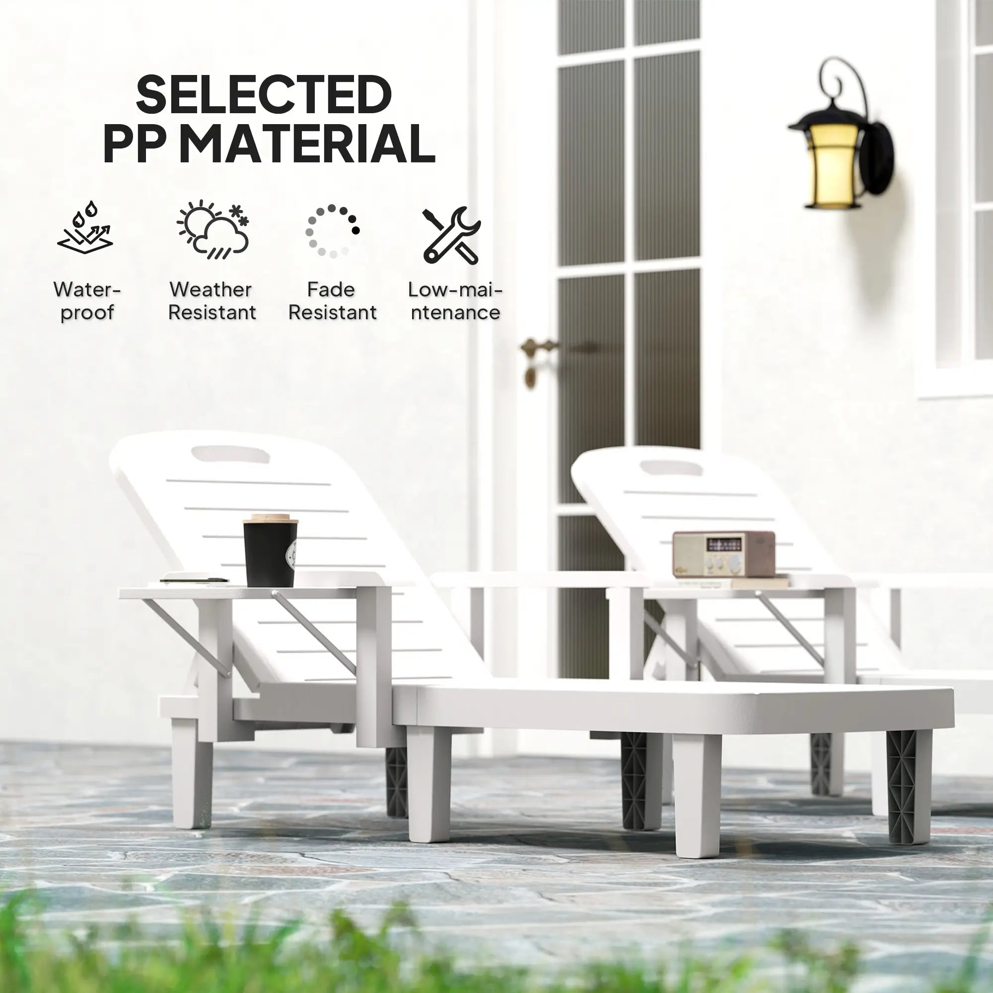 2 Tanning Chairs, 5 Position Adjustable, Foldable Side Table, White Lounger Chairs at Gallery Canada