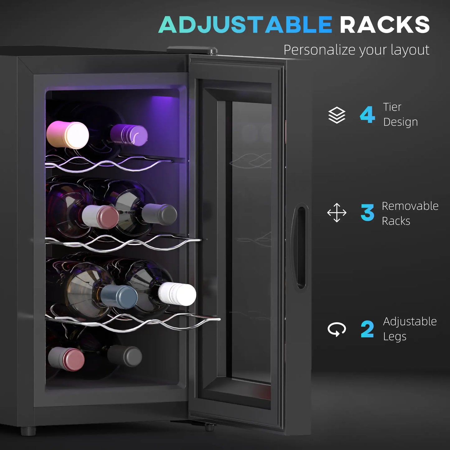 8 Bottle Wine Cooler, Glass Door, Temperature Control, Champagne Wine Racks at Gallery Canada