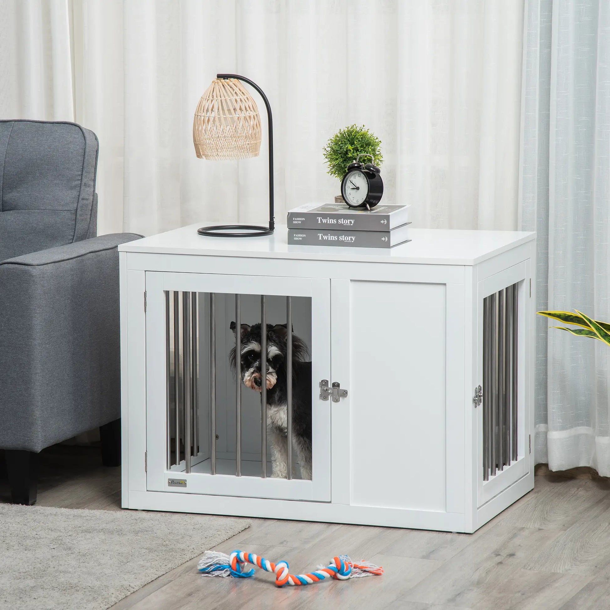 2-in-1 Dog Cage and Side Table, Two Lockable Doors, Medium Size, White Houses, Kennels & Pens at Gallery Canada