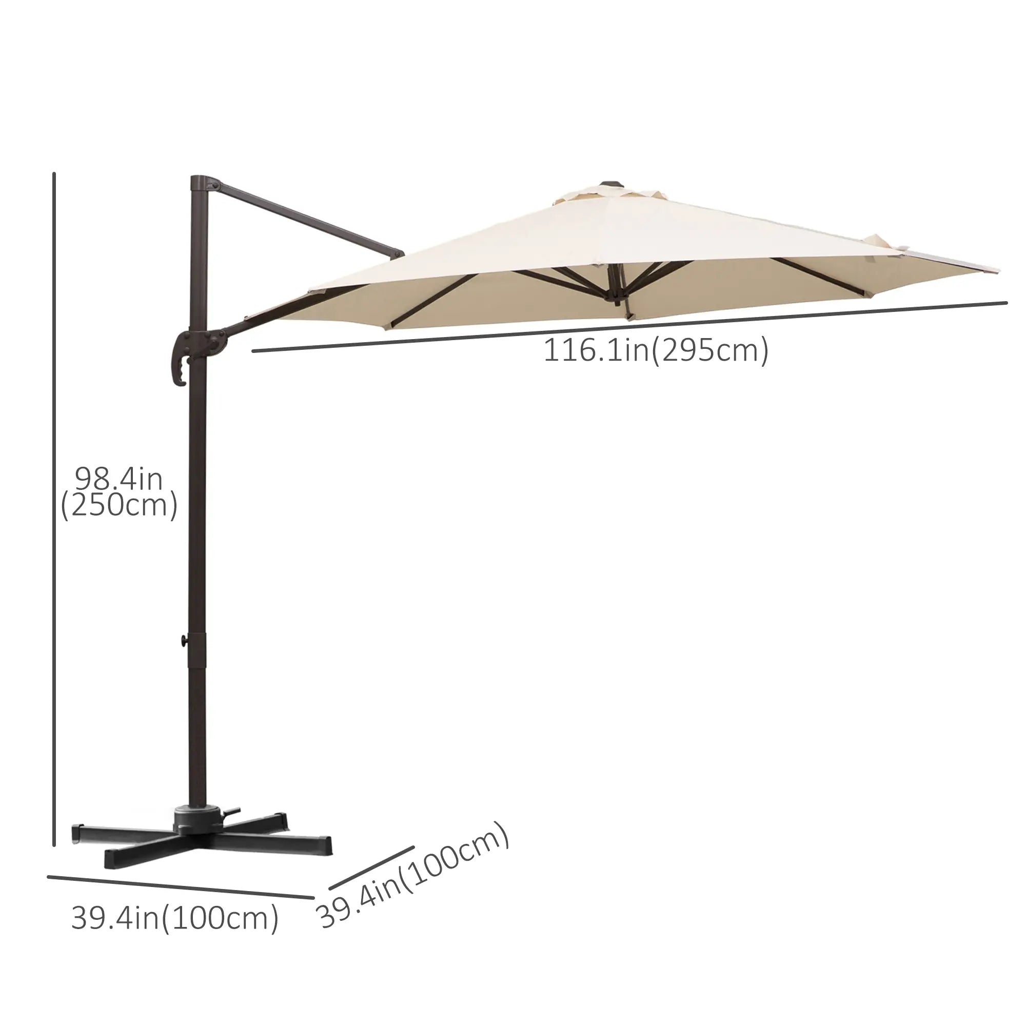 10ft Cantilever Patio Umbrella, 360° Rotation, Crank, Cream Cantilever Umbrellas at Gallery Canada