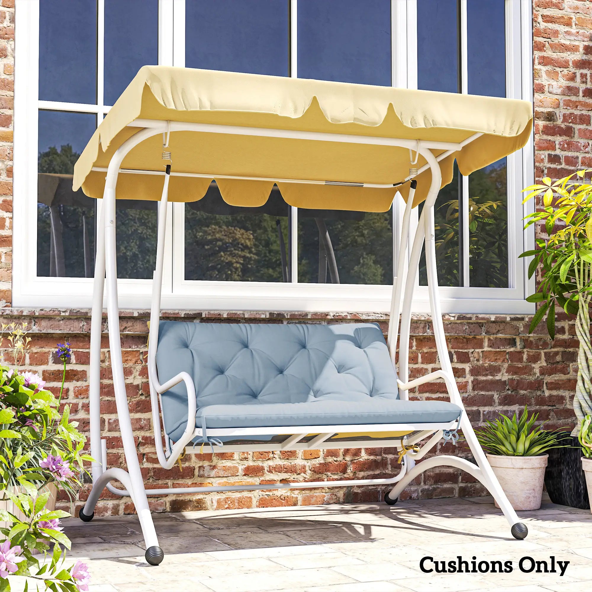 Garden Bench Cushion, 2 Seater with Backrest, Non-Slip Thick Pad, Blue Patio Chair Cushions at Gallery Canada