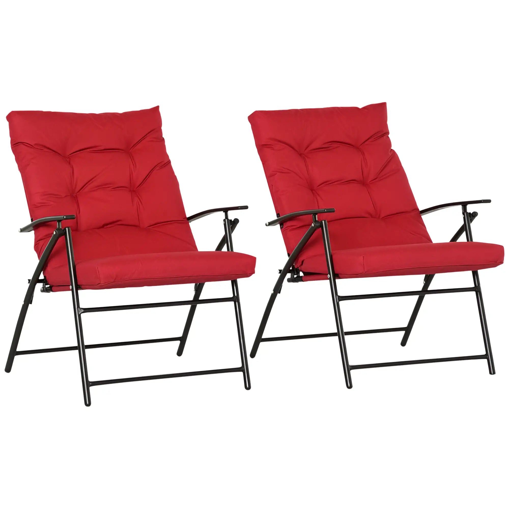 Set of 2 Outdoor Folding Chairs, Adjustable Backrest, Padded, Red Patio Chairs Red at Gallery Canada