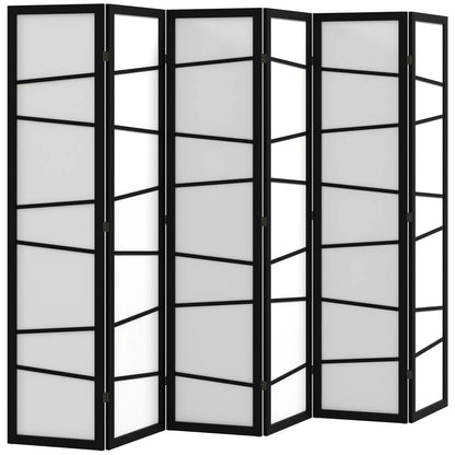 66.9" Folding Room Divider, 6 Panel Wood Frame Partition, White Room Dividers White, Black at Gallery Canada