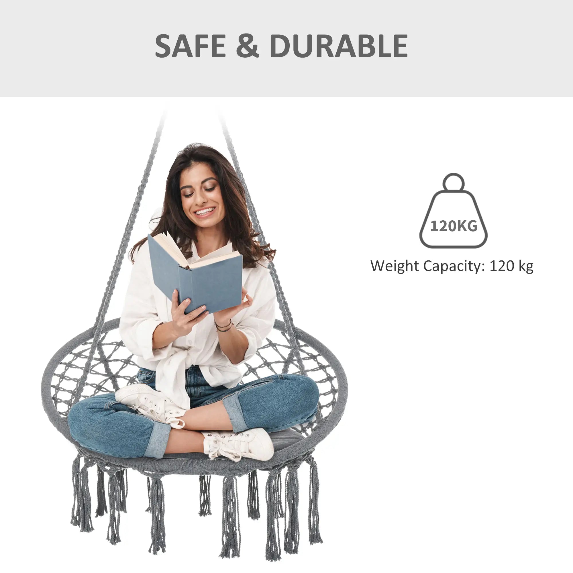 Hanging Rope Hammock Swing, Indoor Outdoor, Cotton-Polyester, Dark Grey Hammock Swings at Gallery Canada