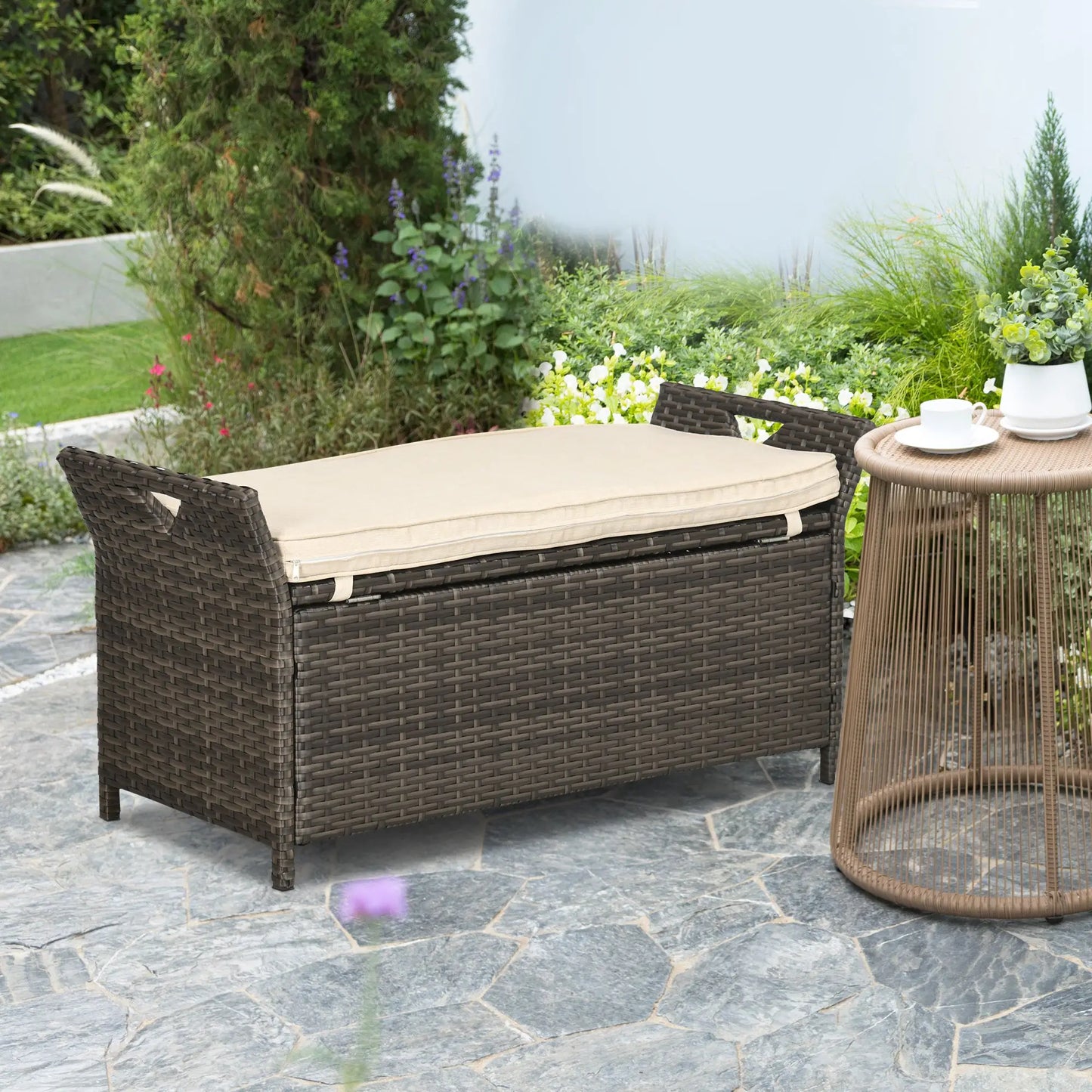2-In-1 Outdoor PE Rattan Storage Bench, 29 Gallon, Cream Patio Storage Boxes at Gallery Canada