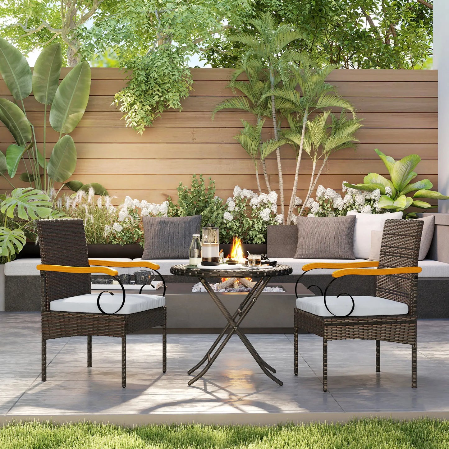 Set of 2 Rattan Outdoor Dining Chairs, Wicker Patio Chairs, Light Grey Patio Chairs at Gallery Canada