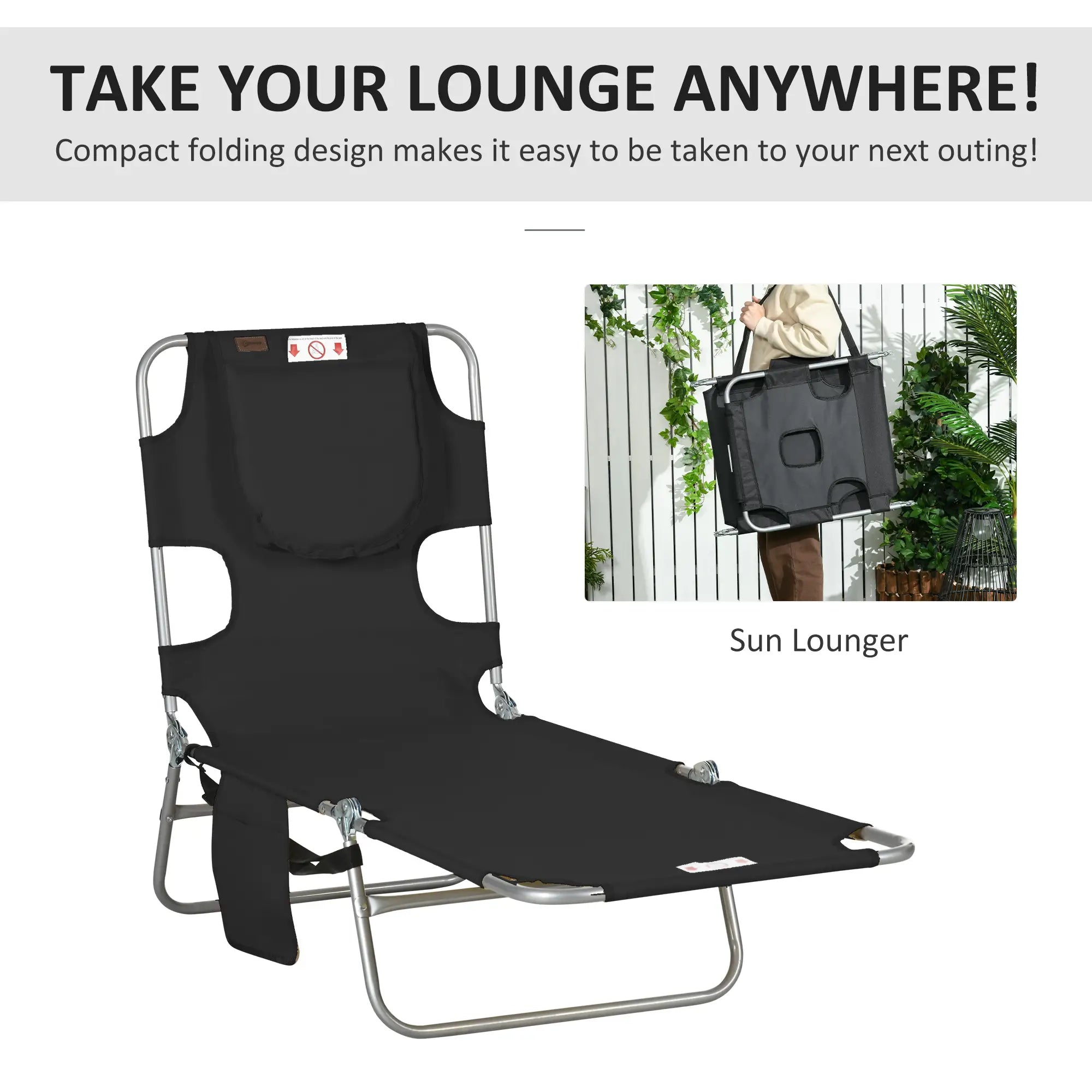 Folding Outdoor Lounge Chair, 5-Level Tanning Chair, Black Lounger Chairs at Gallery Canada