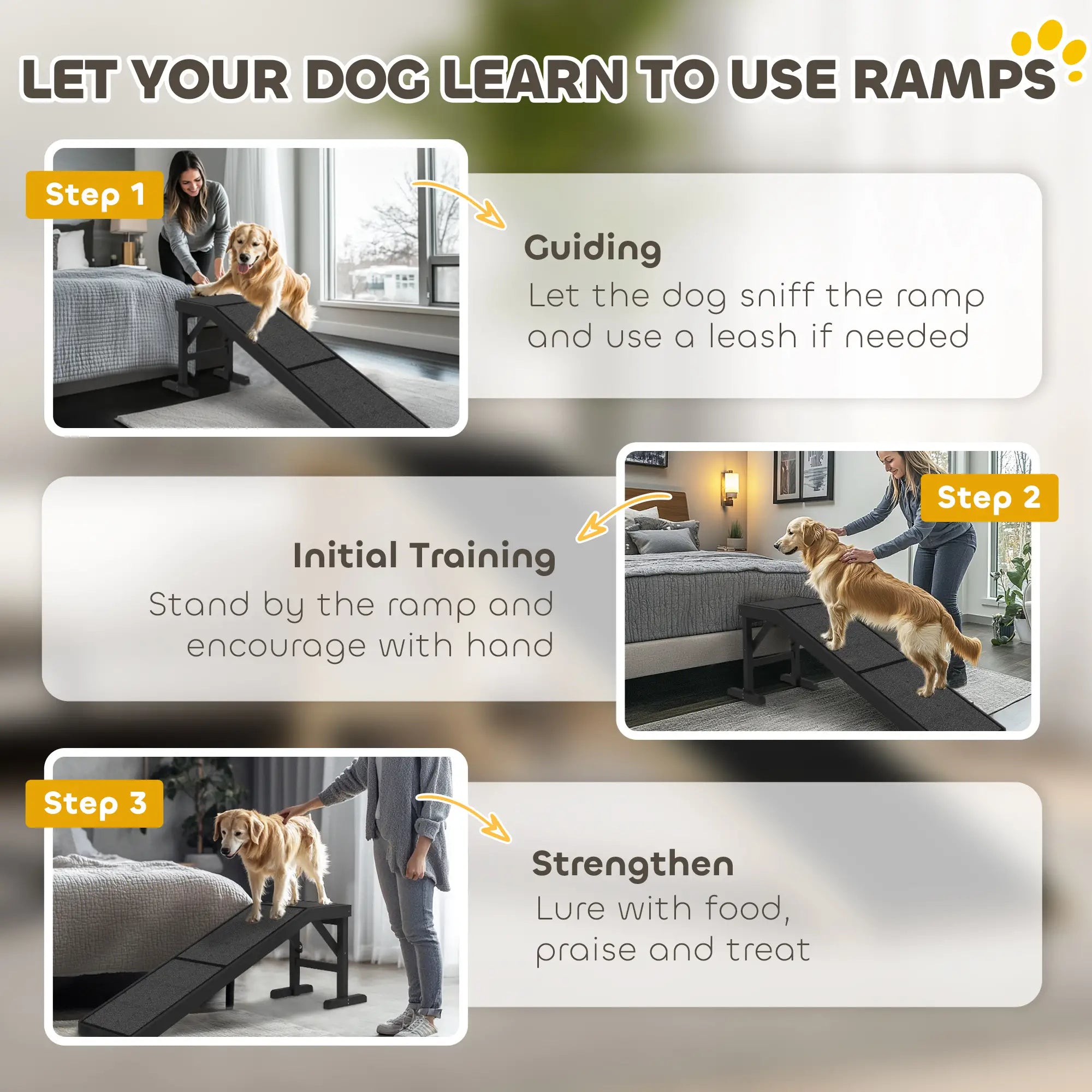 Pet Ramp Bed Steps, Non-Slip Carpet Top, Pine Wood, 59