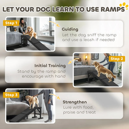 Pet Ramp Bed Steps, Non-Slip Carpet Top, Pine Wood, 59"L x 16"W x 20"H, Black Dog Stairs at Gallery Canada