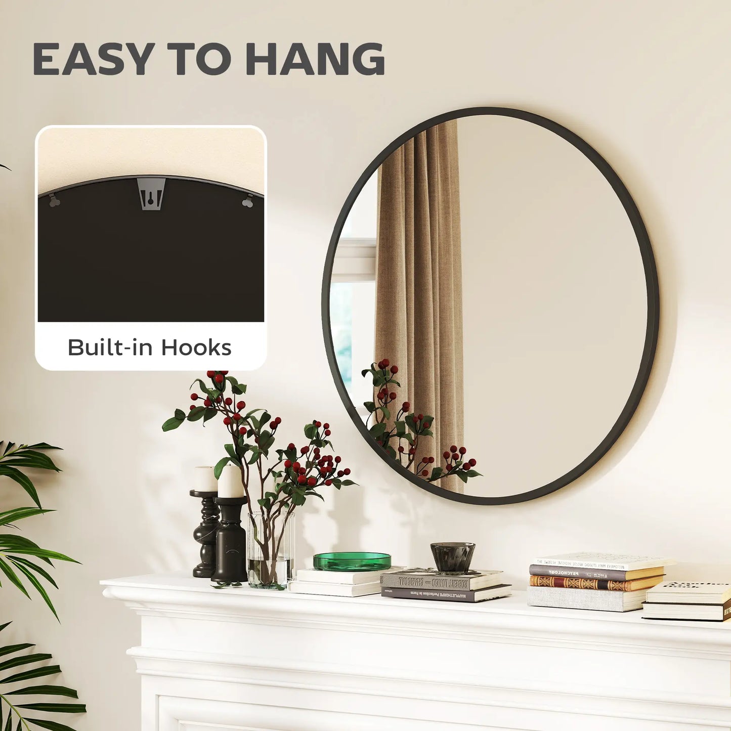 30" Round Mirror, Metal Frame, Bathroom Vanity Mirror, Black Wall Mirrors at Gallery Canada