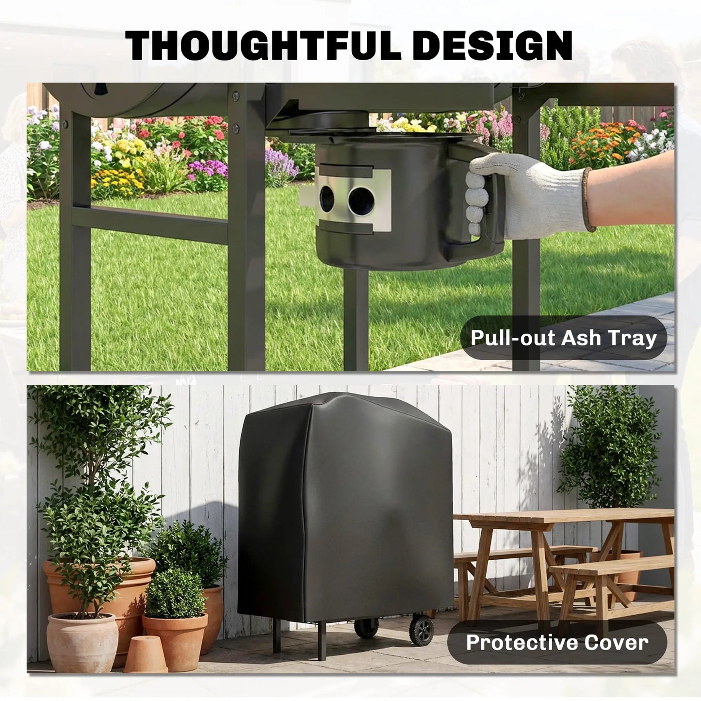 Charcoal BBQ Grill With Foldable Shelves, Warming Rack, Thermometer, Wheels Charcoal BBQ Grils at Gallery Canada