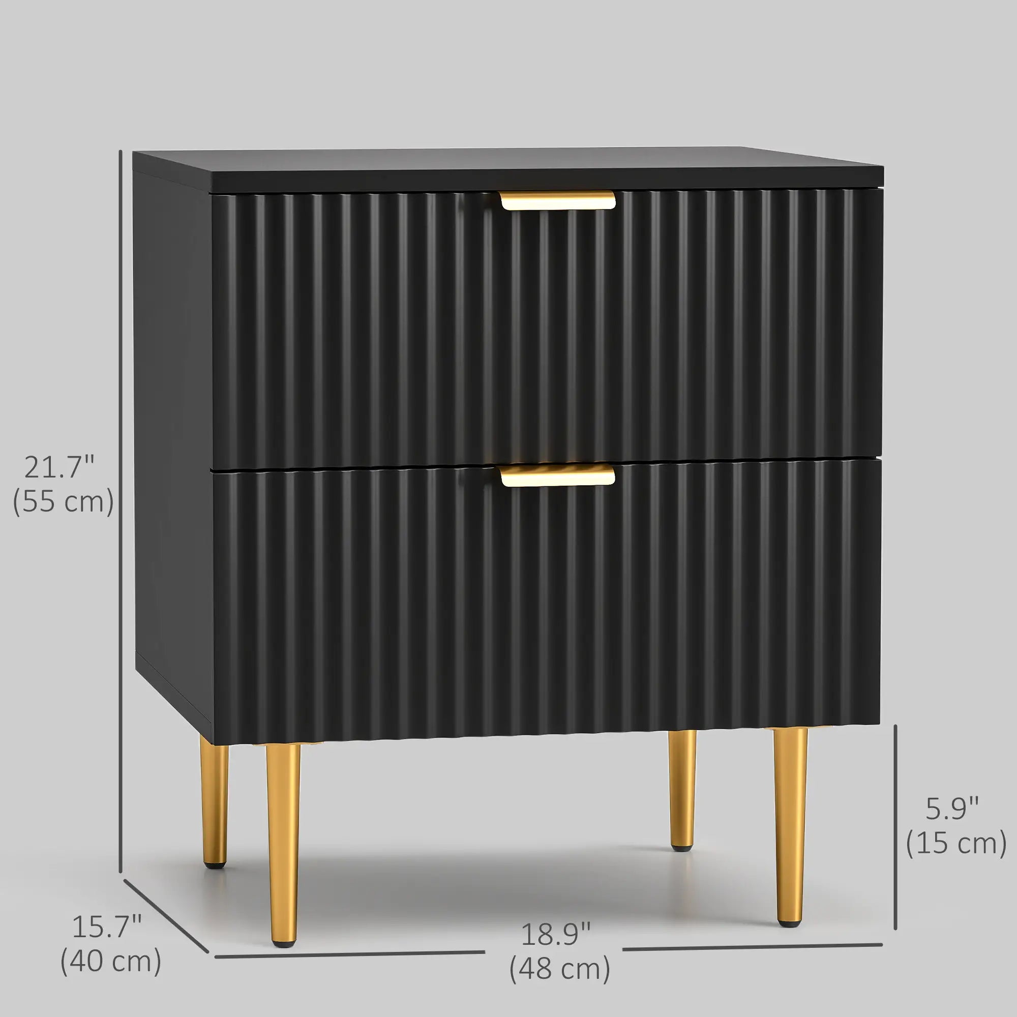 Modern Nightstand, 2 Drawers, Metal Legs, Black Bedside Tables at Gallery Canada