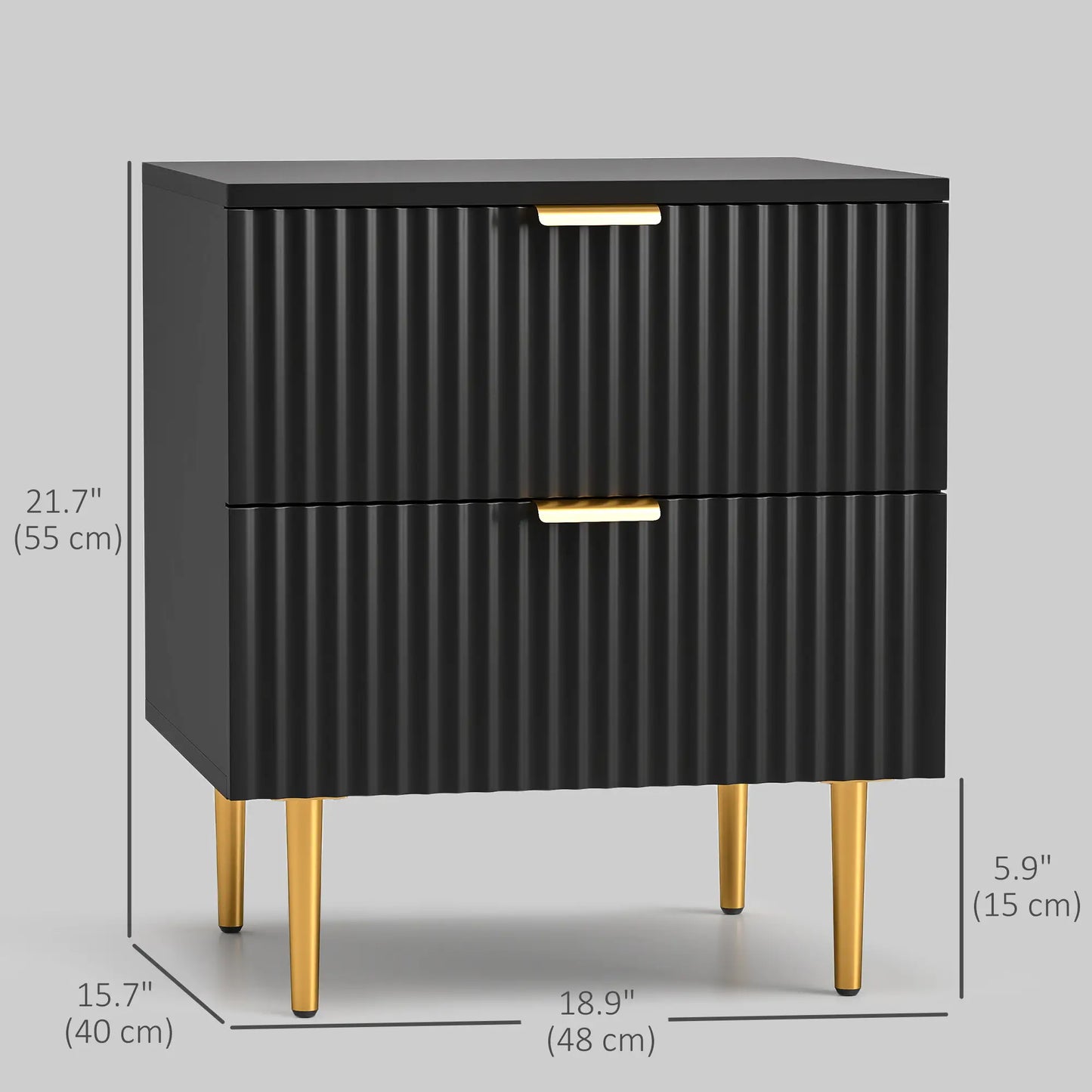 Modern Nightstand, 2 Drawers, Metal Legs, Black Bedside Tables at Gallery Canada