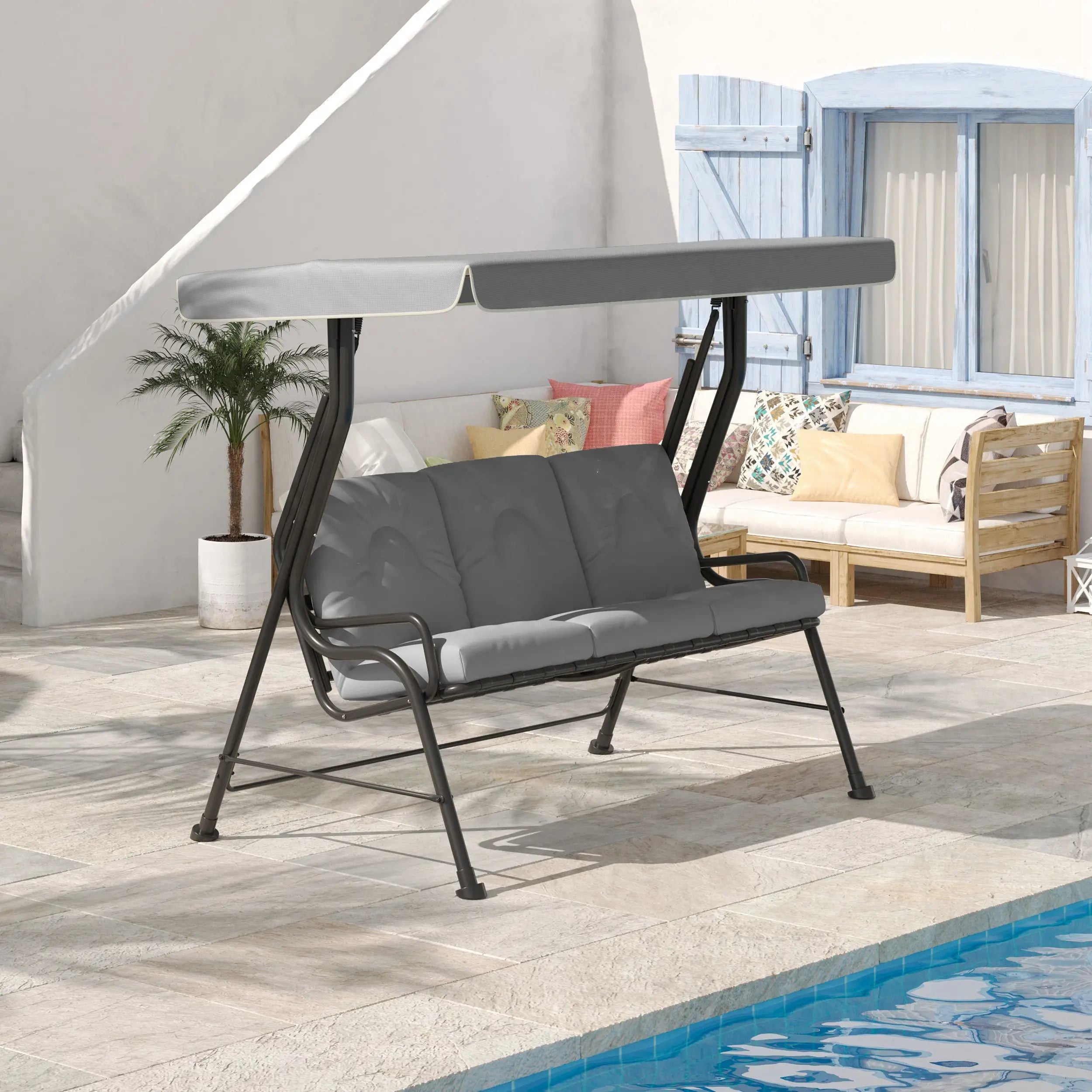 3-Person Patio Swing Chair with Canopy, Light Grey Porch Swings with Canopy at Gallery Canada