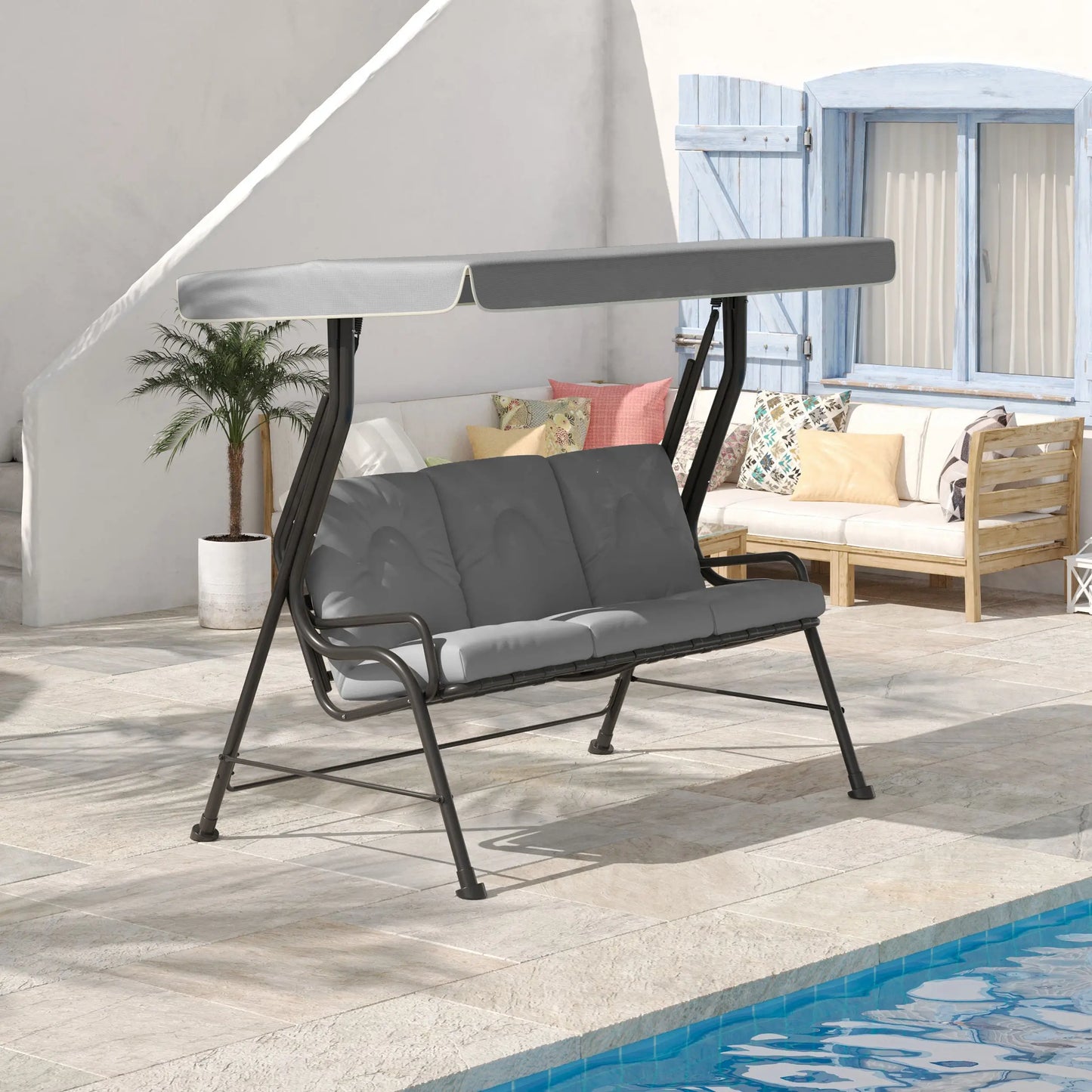 3-Person Patio Swing Chair with Canopy, Light Grey Porch Swings with Canopy at Gallery Canada