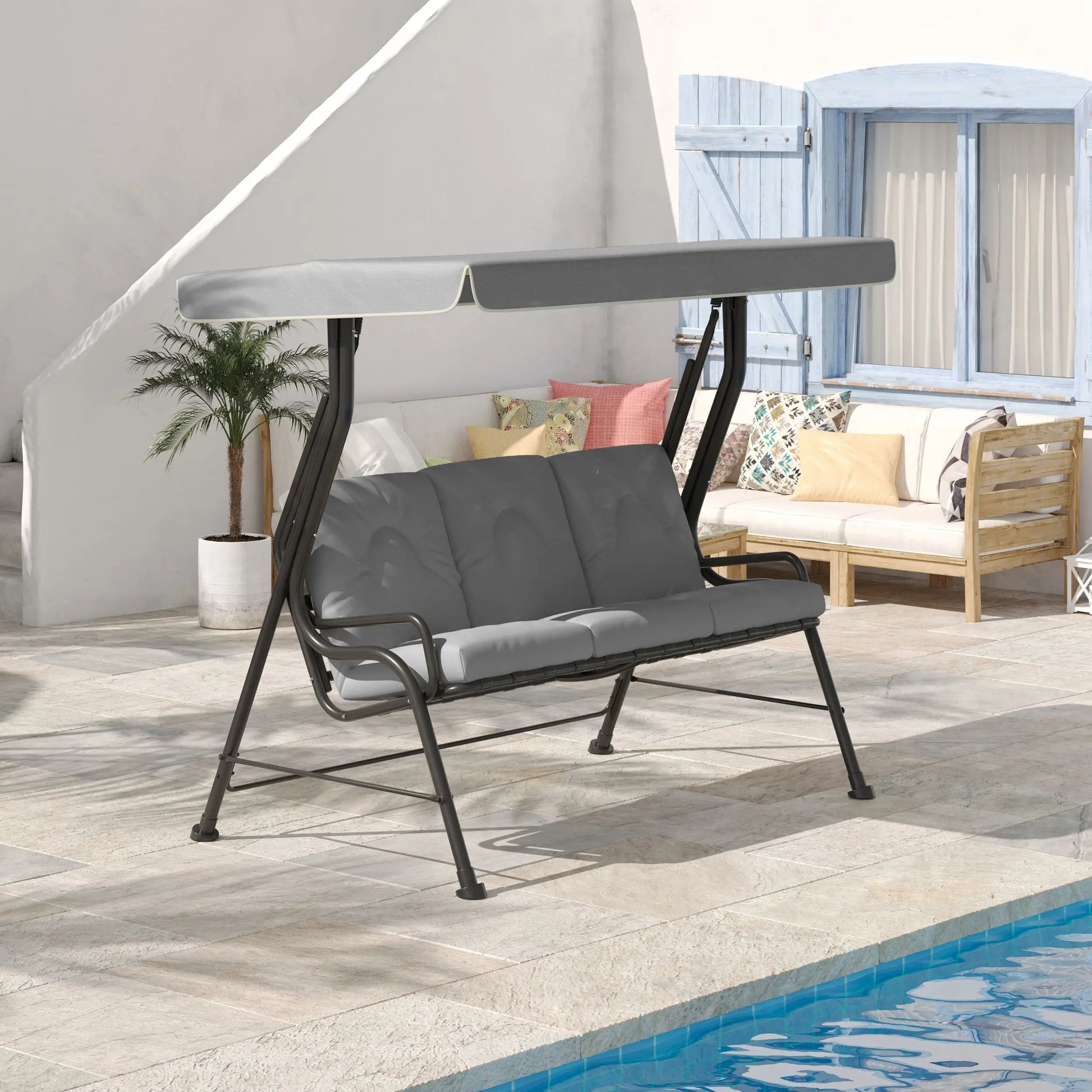 3-Person Patio Swing Chair with Canopy, Light Grey Porch Swings with Canopy at Gallery Canada