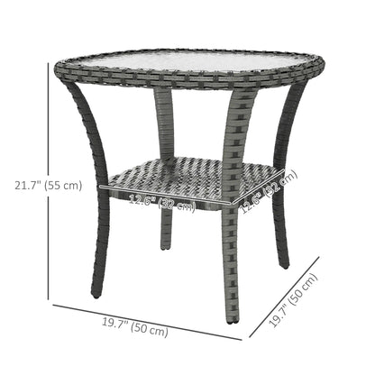 Outdoor Coffee Table With Storage Shelf, Hand-Woven Wicker Side Table, Mix Grey Patio Side Tables at Gallery Canada
