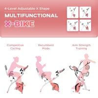 3 in 1 Folding Exercise Bike, Foldable Stationary Bike with 8-Level Magnetic Resistance, Adjustable Seat, Pink Exercise & Stationary Bikes at Gallery Canada