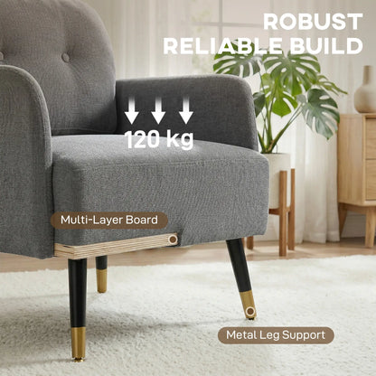 Modern Tufted Accent Chair, Metal Legs, Upholstered Reading Armchair, Grey Accent Chairs at Gallery Canada