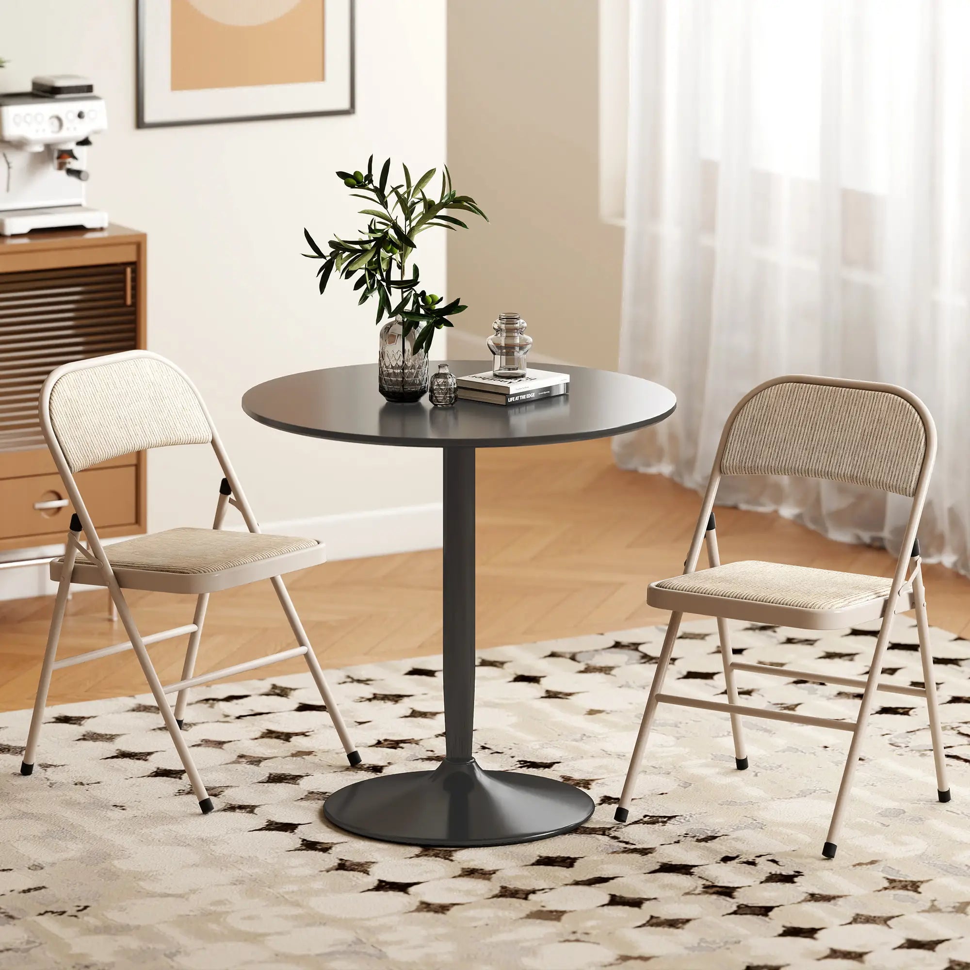 Metal Foldable Chairs, Linen Fabric Padded, Cushion Seat, Open Back, Beige Dining Chairs at Gallery Canada