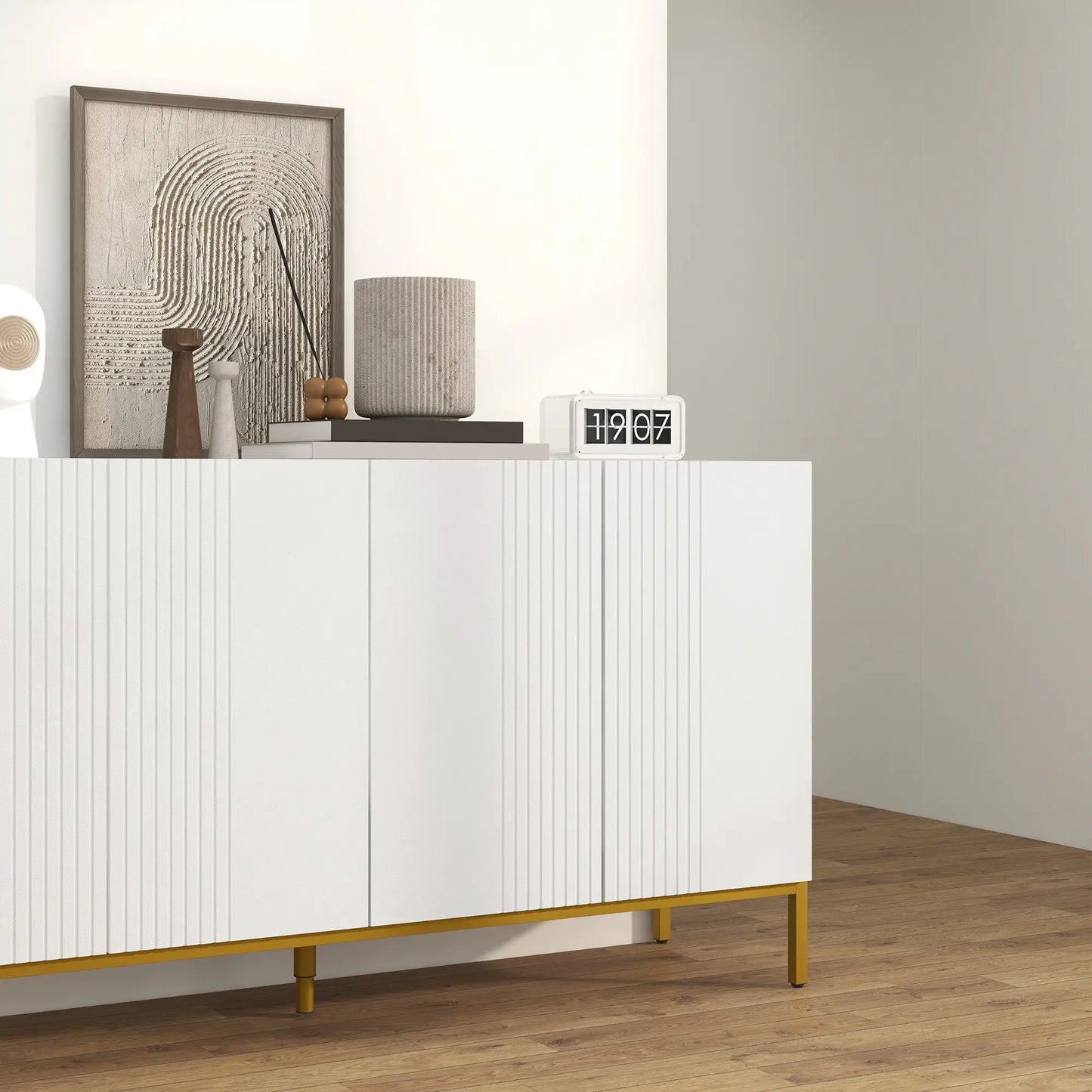Sideboard Storage Cabinet, Adjustable Shelves, Soft-Close Doors, White Kitchen Pantry Cabinets at Gallery Canada