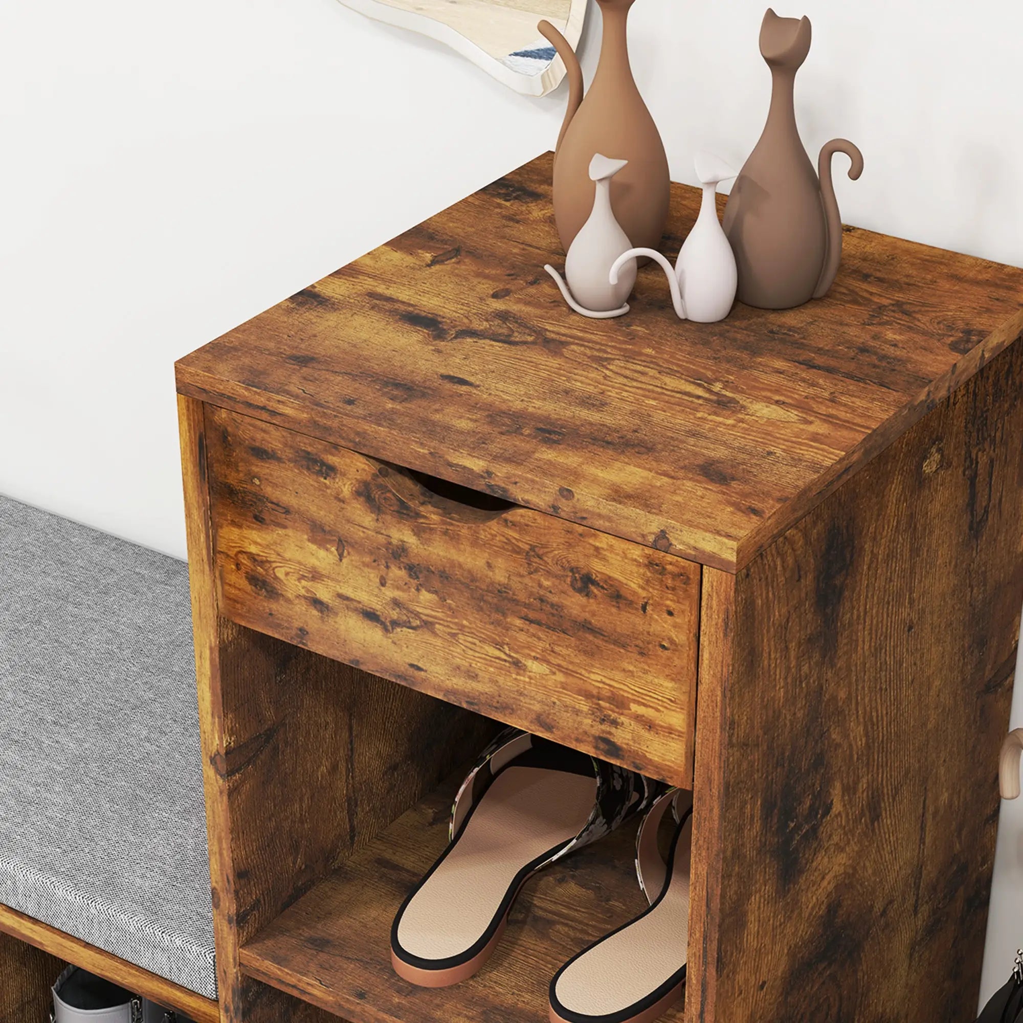 Upholstered Shoe Storage Bench With Seat, Drawer, 6 Shelves, Rustic Brown Shoe Storage Cabinets & Racks at Gallery Canada